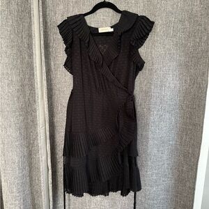 Zimmermann Black Asymmetrical Sundress with Flutter Cap Sleeves